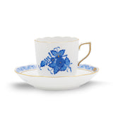 Apponyi Blue Coffee Cup and Saucer Hand Painted 24K Gold Accents 140 ml