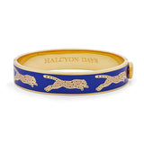 Leopard Deep Cobalt & Gold - Hinged Bangle - 13mm