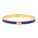 Skinny Plain Pave Btn Deep Cobalt & Gold - Hinged Bangle - 6mm