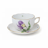 Purple Parrot Tulip Tea Cup and Saucer Hand Painted 24K Gold Accents 200 ml