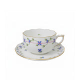 Purple Garland Cornflowers Tea Cup & Saucer Hand Painted 24K Gold Accents 200 ml