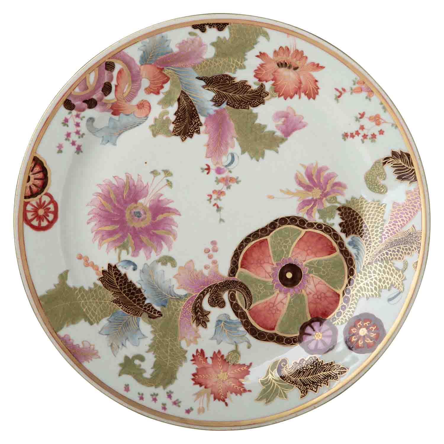 de Gournay Pseudo Tobacco Leaf pink and green dinner plate, 11 inch