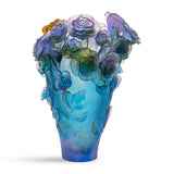 Rose Passion Blue Purple Magnum Crystal Vase With Glided Bouquet