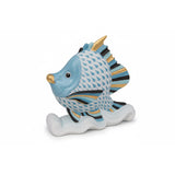 Fish Figurine Hand Painted Blue  24K Gold Accents