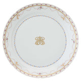 de Gournay Queen Anne dinner plate with gold monogram and swag border, 11 inch