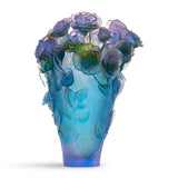 Rose Passion Blue Purple Magnum Crystal Vase With Glided Bouquet