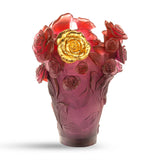 Rose Passion Red Purple Crystal Vase With Gold Gilded Flower