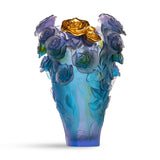 Rose Passion Blue Purple Magnum Crystal Vase With Glided Bouquet