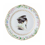 de Gournay Flora and Fauna dessert plate with heron and floral border, 7.5 inch