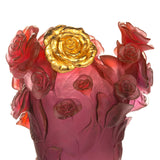 Rose Passion Red Purple Crystal Vase With Gold Gilded Flower