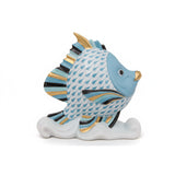 Fish Figurine Hand Painted Blue  24K Gold Accents