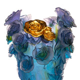 Rose Passion Blue Purple Magnum Crystal Vase With Glided Bouquet