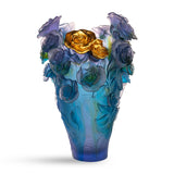 Rose Passion Blue Purple Magnum Crystal Vase With Glided Bouquet