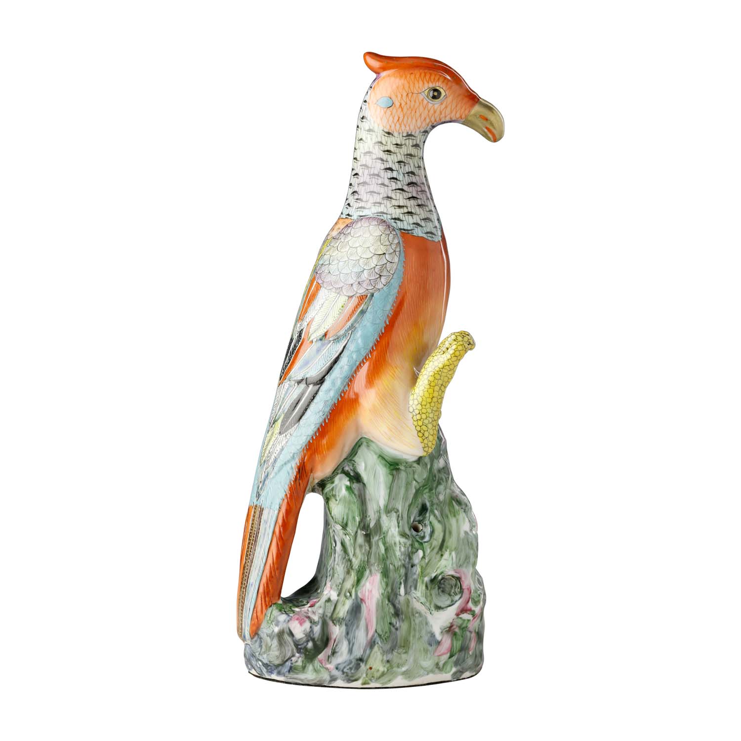 de Gournay famille rose parrot figurine, side view