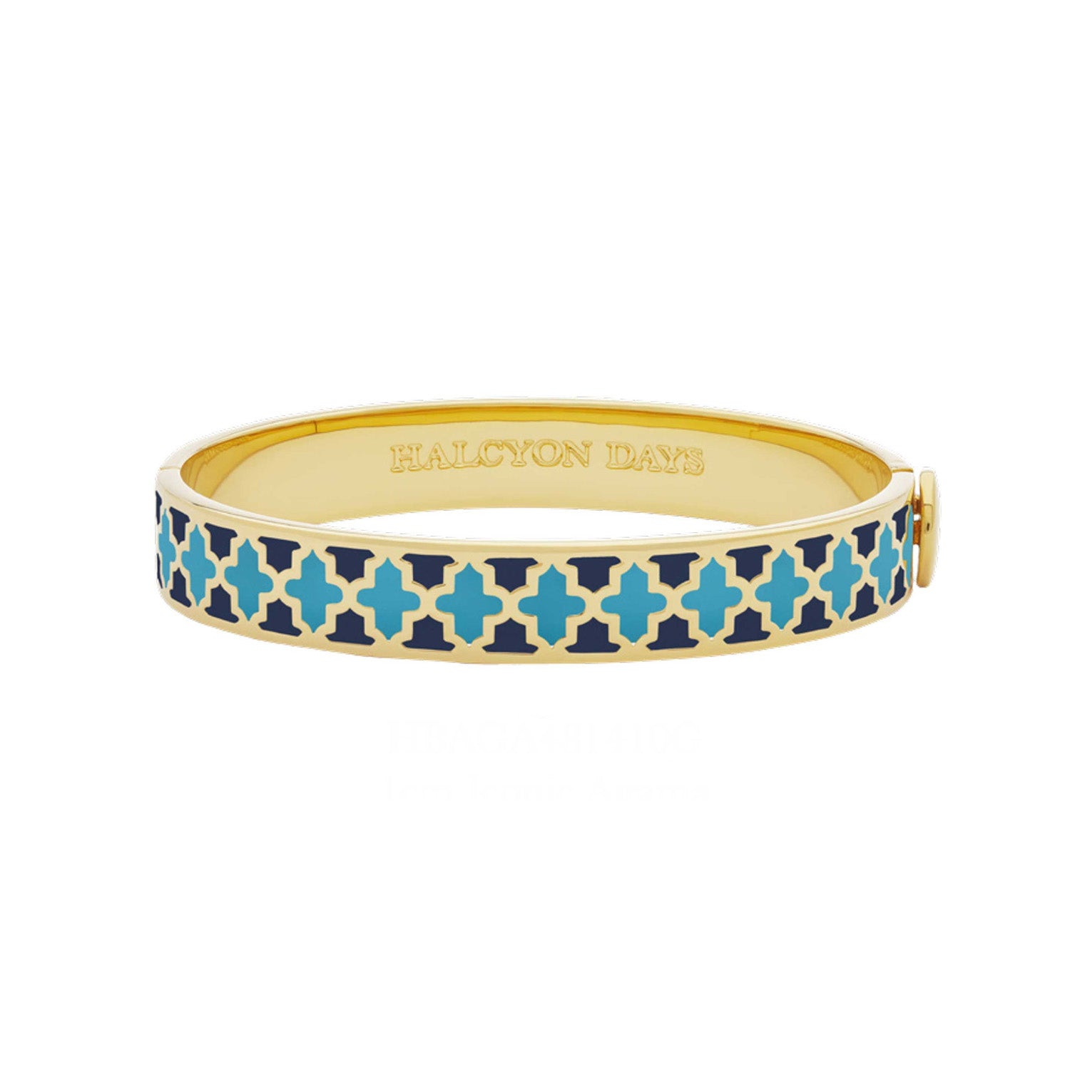 Halcyon Days Agama Estate Blue, Turquoise & Gold Plated Hinged Bangle 1cm in enamel