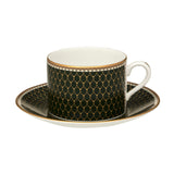 Antler Trellis Dark Green & Gold Teacup and Saucer