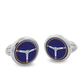 Steering Wheel Blue Round Palladium Cufflinks