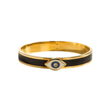 Evil Eye Sparkle Button Blue & Gold - Hinged Bangle - 1cm