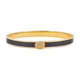 Skinny Plain Pave Button Black & Gold - Hinged Bangle - 6mm