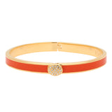 Skinny Plain Pave Button Orange & Gold - Hinged Bangle - 6mm