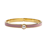 Skinny Cabochon Pearl Pink Golden Hinged Bangle 6mm