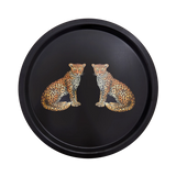 MW Twin Leopards Black Birchwood Round Tray