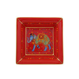 Ceremonial Indian Elephant Red Square Trinket Tray