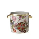 de Gournay Pseudo Tobacco Leaf pink and green wine cooler with gold handles