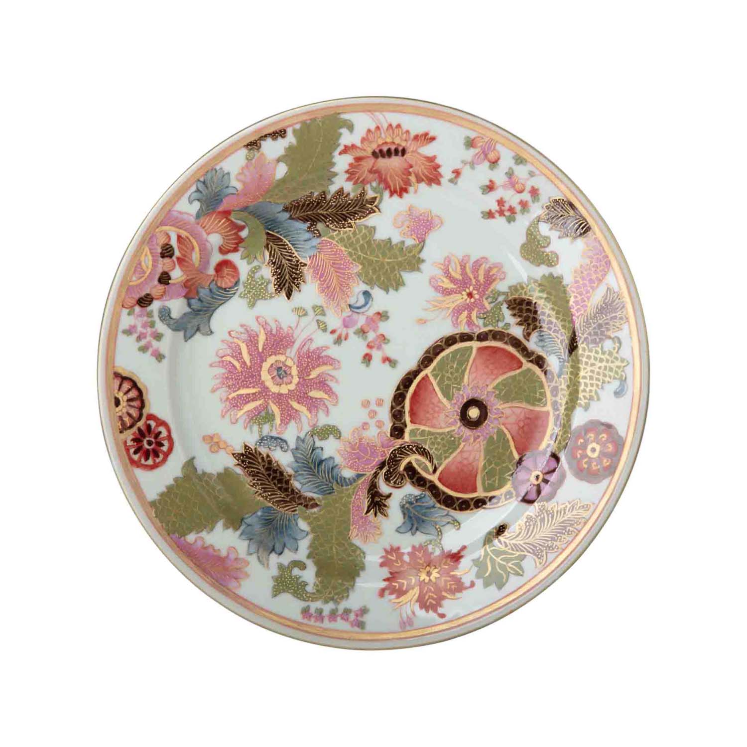 de Gournay Pseudo Tobacco Leaf pink and green dessert plate, 7.5 inch