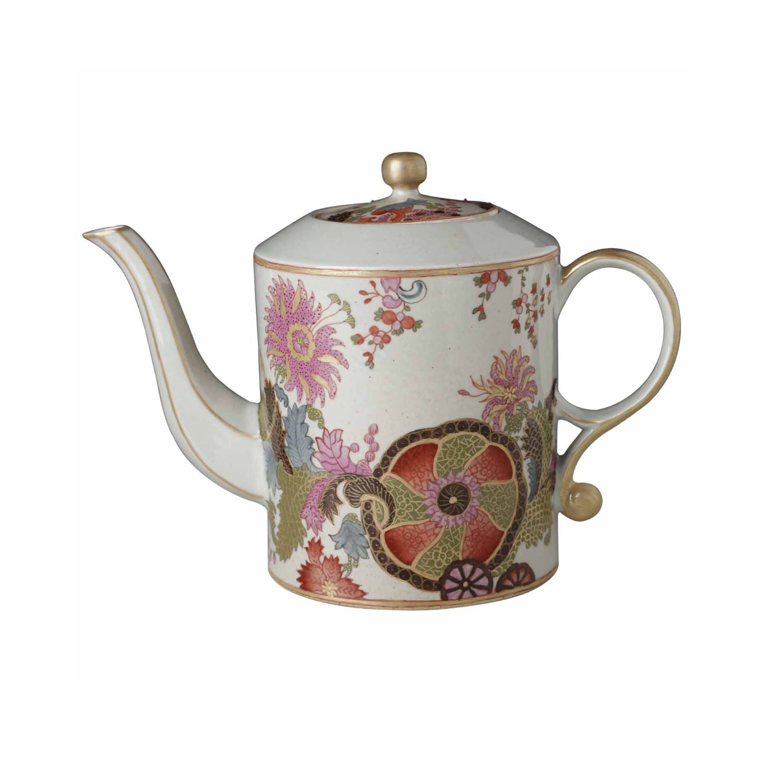 de Gournay Pseudo Tobacco Leaf teapot with gold finial
