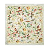 Jacobean Floral Cream 100% Silk Mini Scarf - 45x45 cm