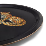 MW Twin Leopards Black Birchwood Round Tray