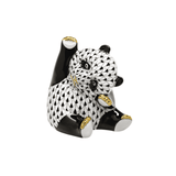 Playful Panda Figurine Hand Painted 24K Gold Accents