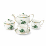 Apponyi Green 15 Piece Tea Set Hand Painted 24K Gold Accents