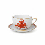 Apponyi Rust Tea Cup and Saucer Hand Painted 24K Gold Accents 200 ml