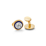 Gear Stick Cobalt Round Gold Cufflinks