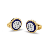 Gear Stick Cobalt Round Gold Cufflinks