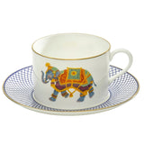 Ceremonial Indian Elephant White Tea Cup & Saucer Set of 6