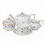 Purple Garland Cornflowers 15 Piece Tea Set Hand Painted 24K Gold Accents