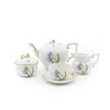 Purple Parrot Tulip 15 Piece Tea Set Hand Painted 24K Gold Accents