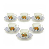 Ceremonial Indian Elephant White Tea Cup & Saucer Set of 6