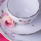 Vienna Rose Grande 15 Piece Tea Set with Tea Stove Hand Painted Platinum Accents