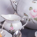 Vienna Rose Grande 15 Piece Tea Set with Tea Stove Hand Painted Platinum Accents