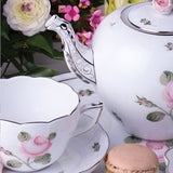 Vienna Rose Grande 15 Piece Tea Set with Tea Stove Hand Painted Platinum Accents