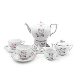 Vienna Rose Grande 15 Piece Tea Set with Tea Stove Hand Painted Platinum Accents